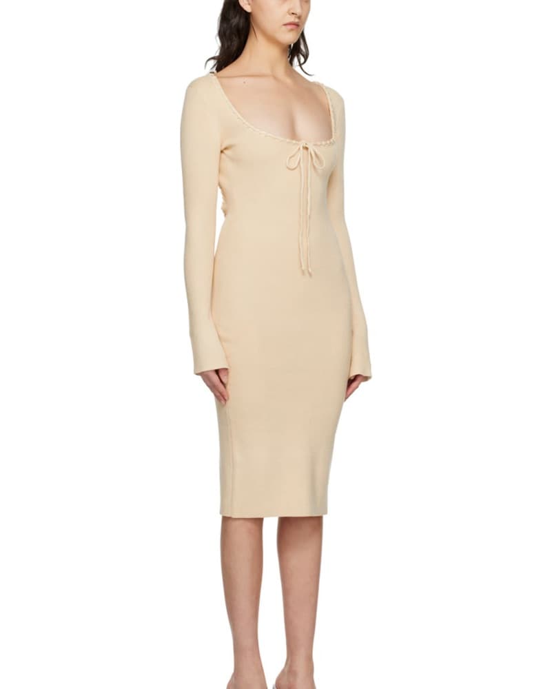 Guizio Beige Bow Midi Dress - Image 2