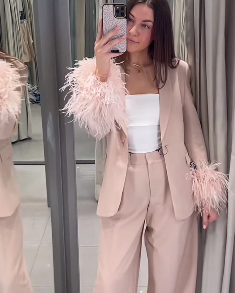 Zara Blush Blazer with Feather Cuffs - Image 6