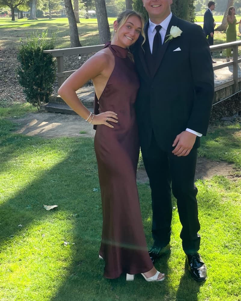 Burgundy Satin Halter Gown - Image 2