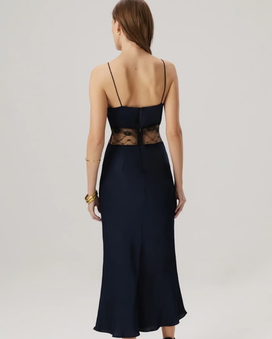 MISHA Lonnie Satin & Lace Dress Navy - Image 3