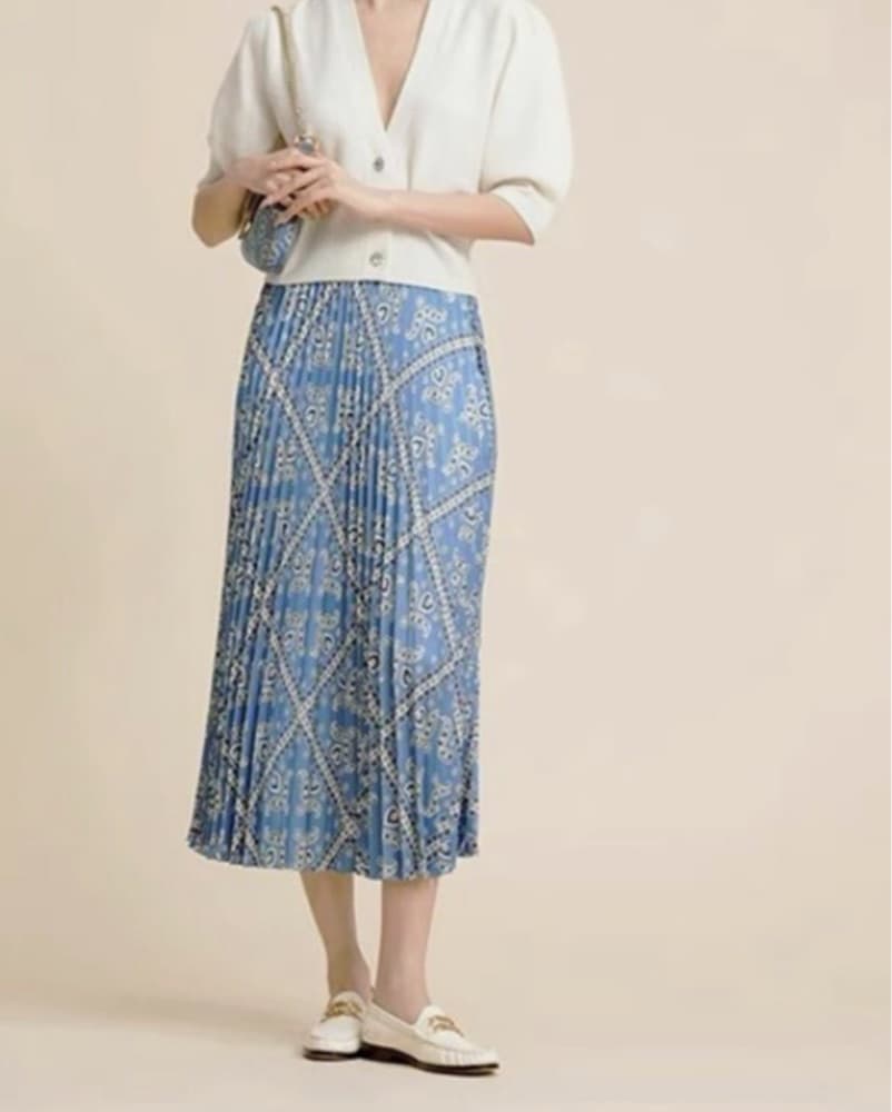 Sandro Elegant Blue Pleated Midi Skirt - Image 2