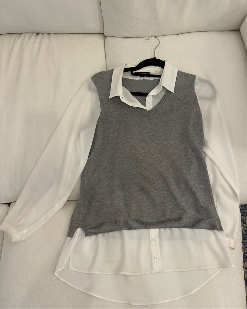 Gray And White Adrianna Papell Top - Image 1