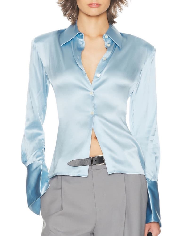 Helsa Silk Charmeuse Shirt In Sky Blue  - Image 1