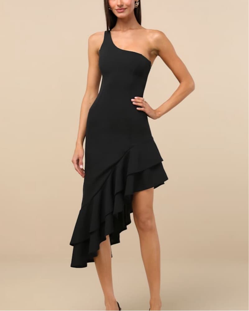 Stunning One-Shoulder Black Dress - Image 1