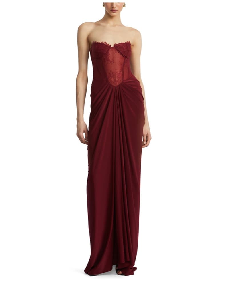 Red Lace Jersey Floor Sweeping Gown - Image 1