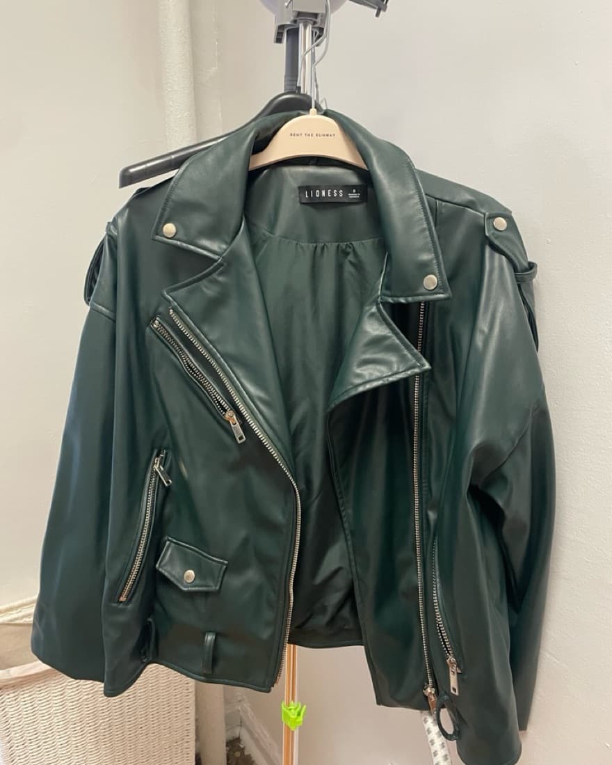 Lioness Moss Green Leather Moto Jacket - Image 1
