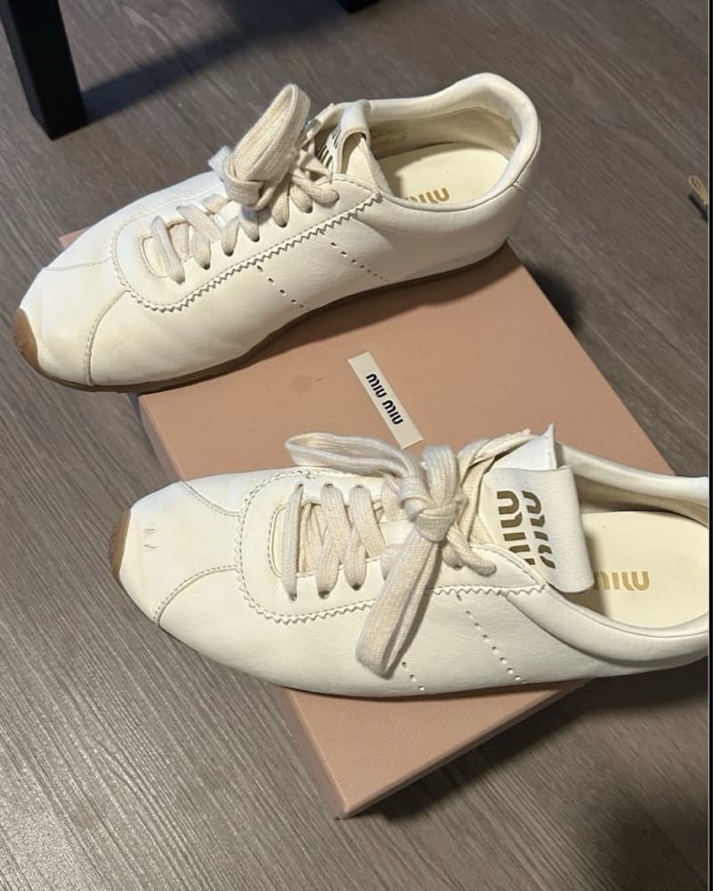 Miu Miu Plume Nappa White Sneakers W 7.5 - Image 3