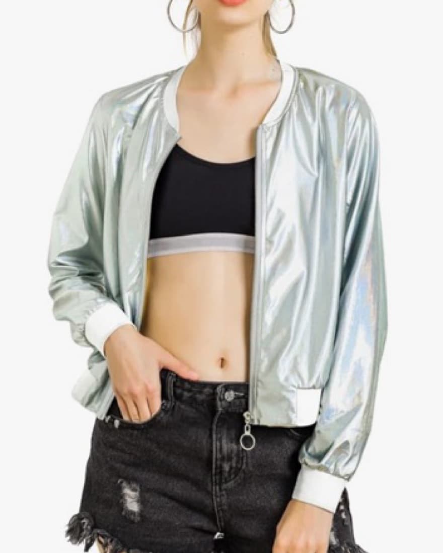 Holographic 90’s Metallic Bomber Jacket - Image 1