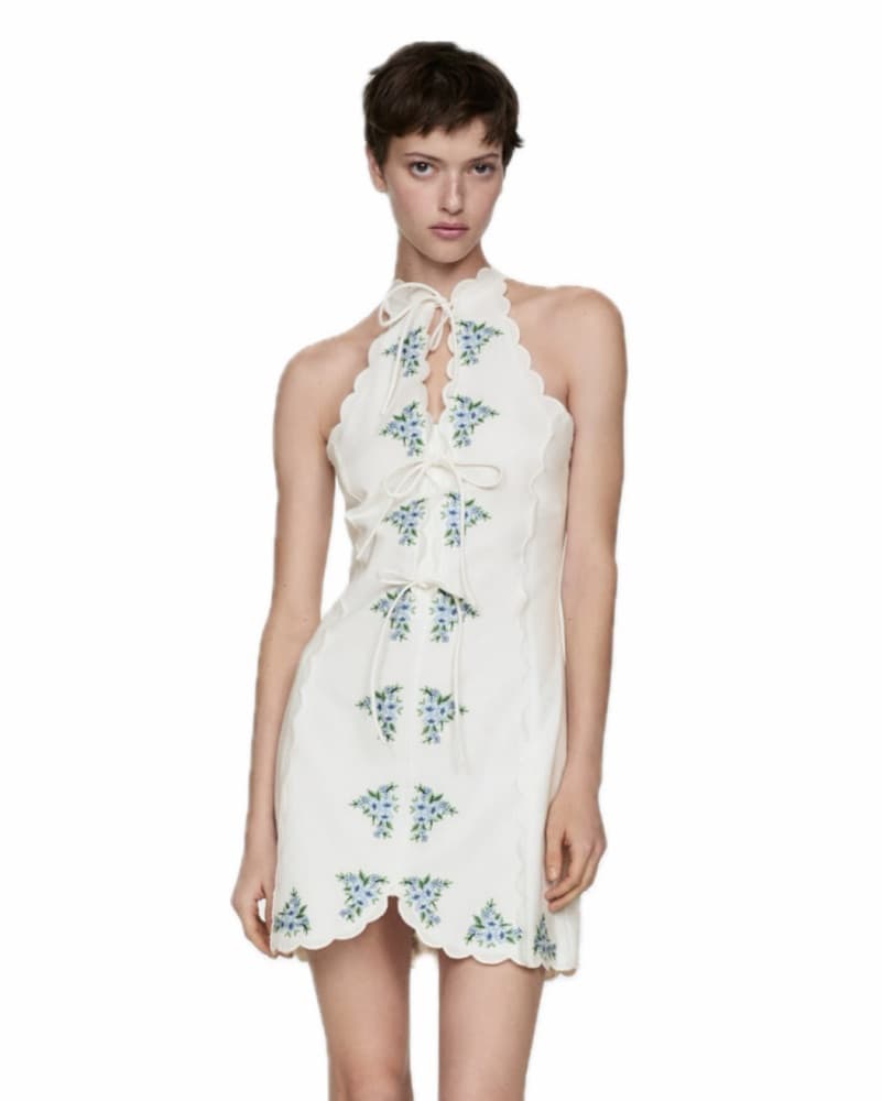 Mango Bow Embroidered Mini Dress - Image 1