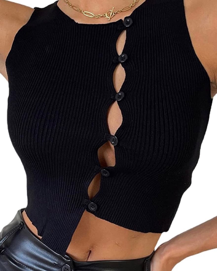 Black Cutout Tank Top  - Image 1