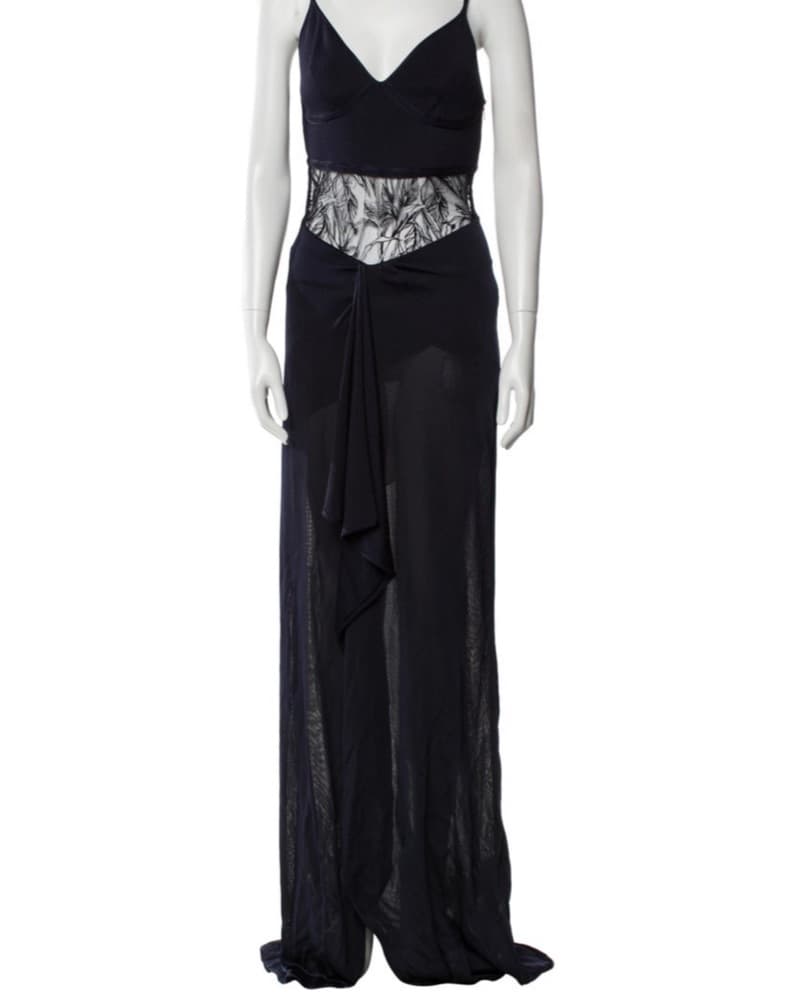 Vintage Roberto Cavalli Navy Gown W Lace - Image 4