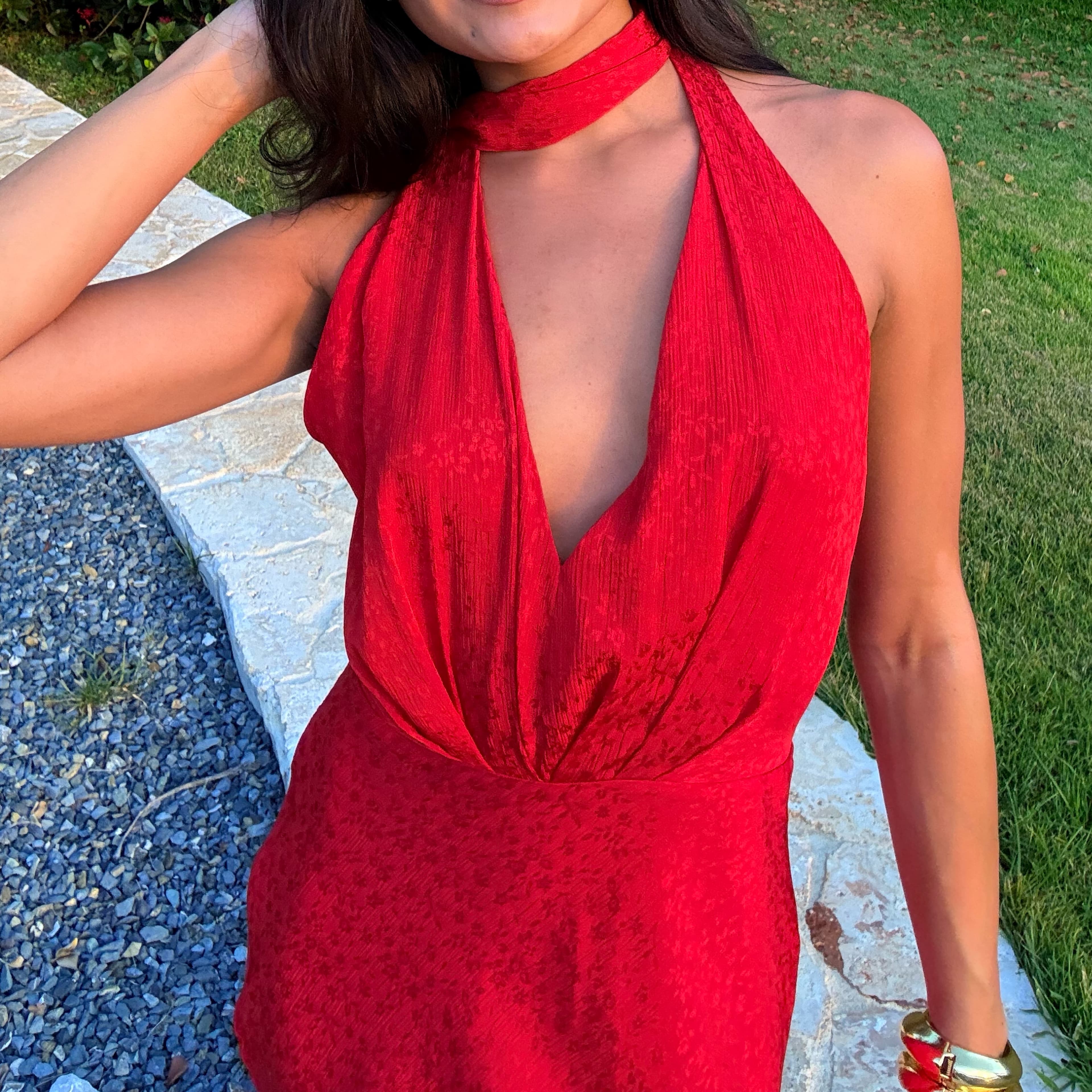 Red Halter silk Dress - Image 2