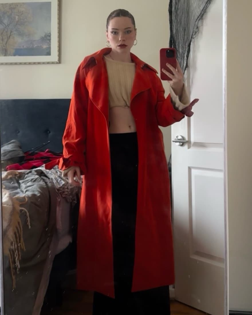 Long Orange Fashion Trench Coat - Image 2