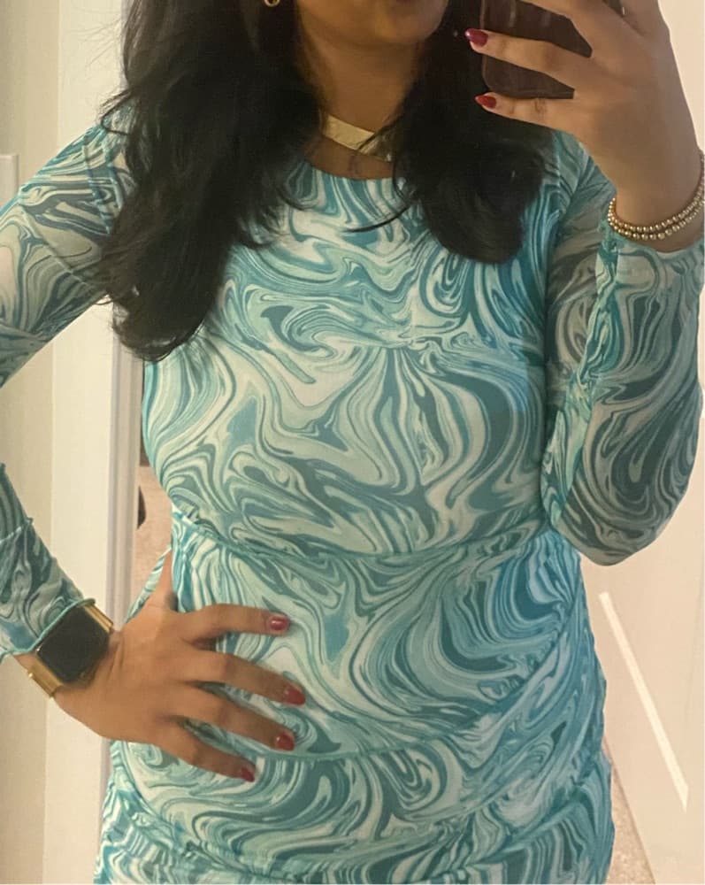 Swirling Aqua Marble Mini Dress - Image 2