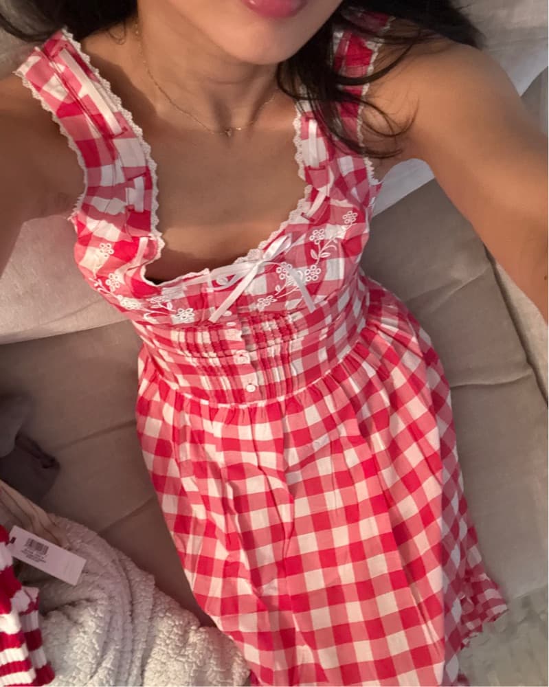 bella Hadid Red Checkered Midi Dress  - Image 2
