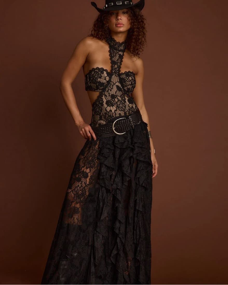 Black Lace Drop Waist Maxi Dress - Image 4