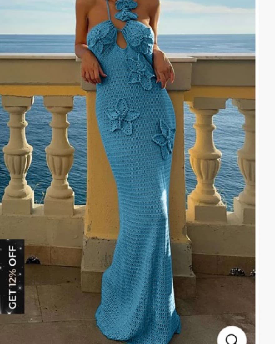 Blue Crochet Floral Dress - Image 1