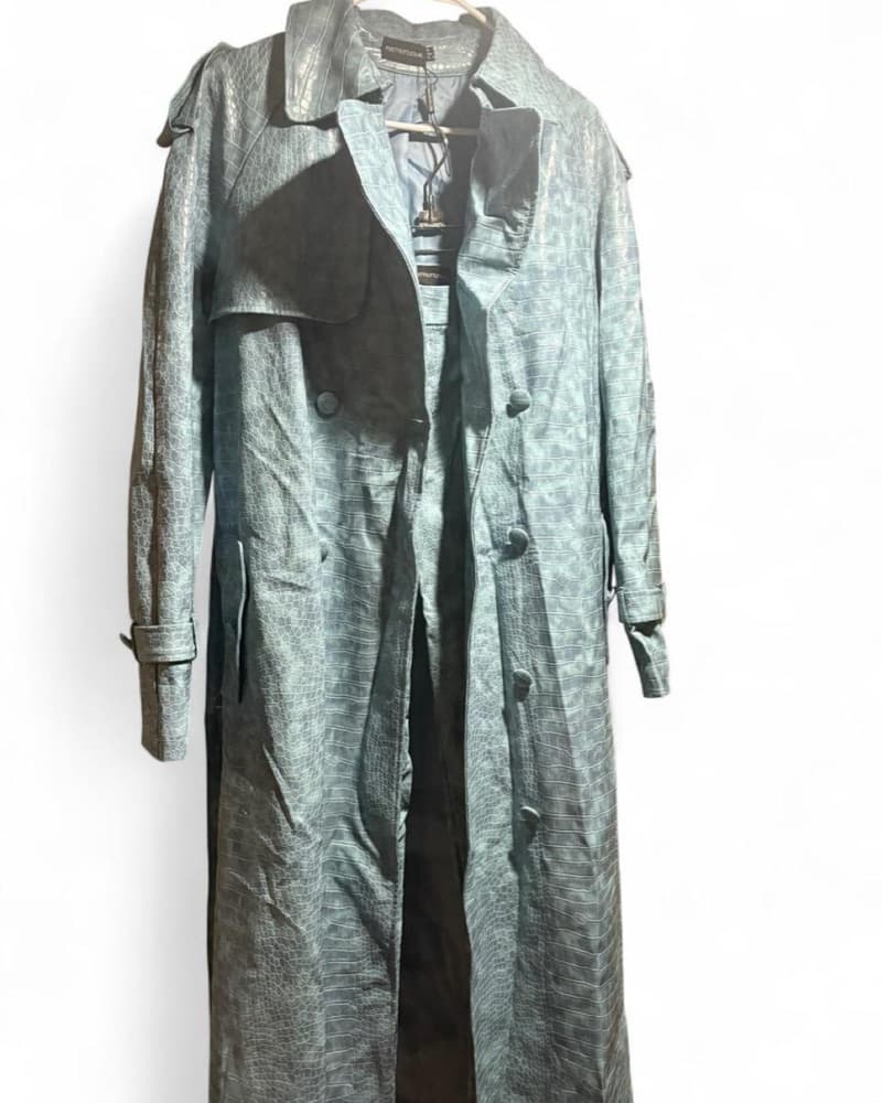 Croc-Embossed Trench Coat And Pant Set - Image 4