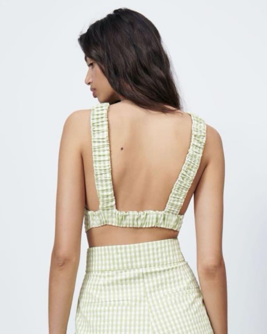 Zara Pastel Green Gingham Crop Top - Image 2