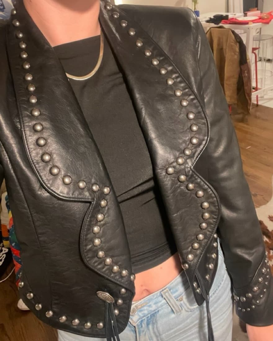 Vintage Studded Western Leather Jacket - Image 3