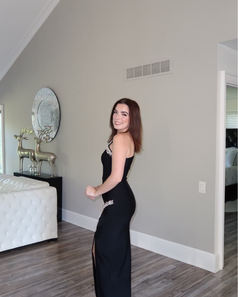 Black One Shoulder Bedazzled Dress - Image 3