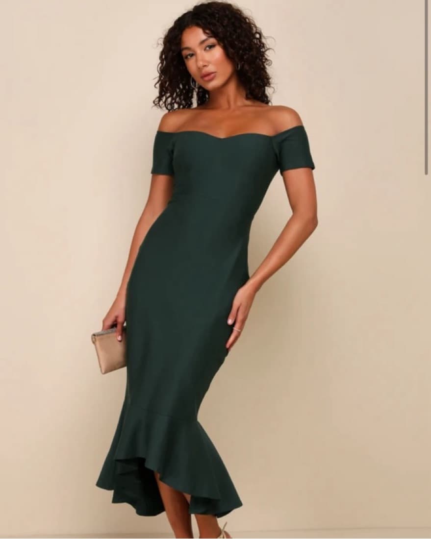 Dark Green Off rhe Shoulder Dress - Image 1