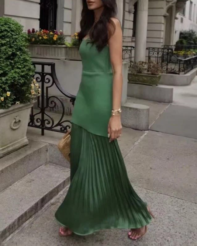 Green Zara Pleated Combination Dress - Image 1