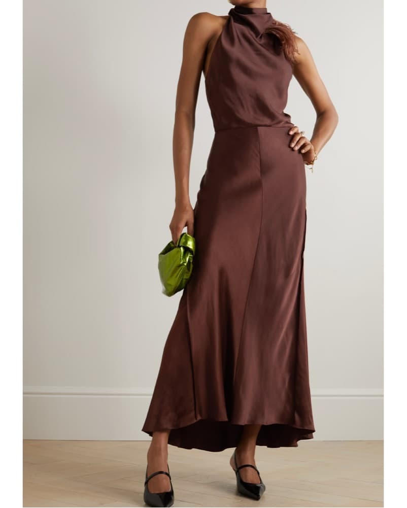 Vince Feather Trim Halter Brown Dress - Image 1