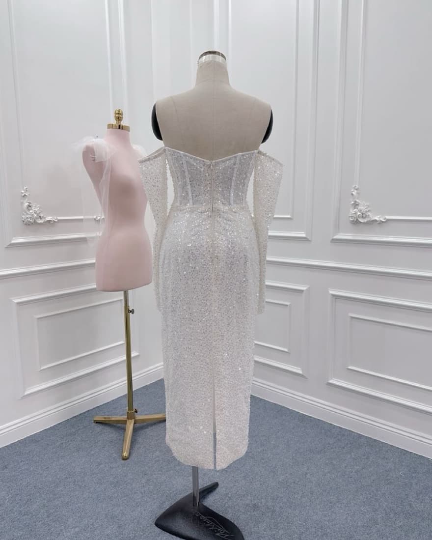 Custom White Sequin Midi Dress - Image 3
