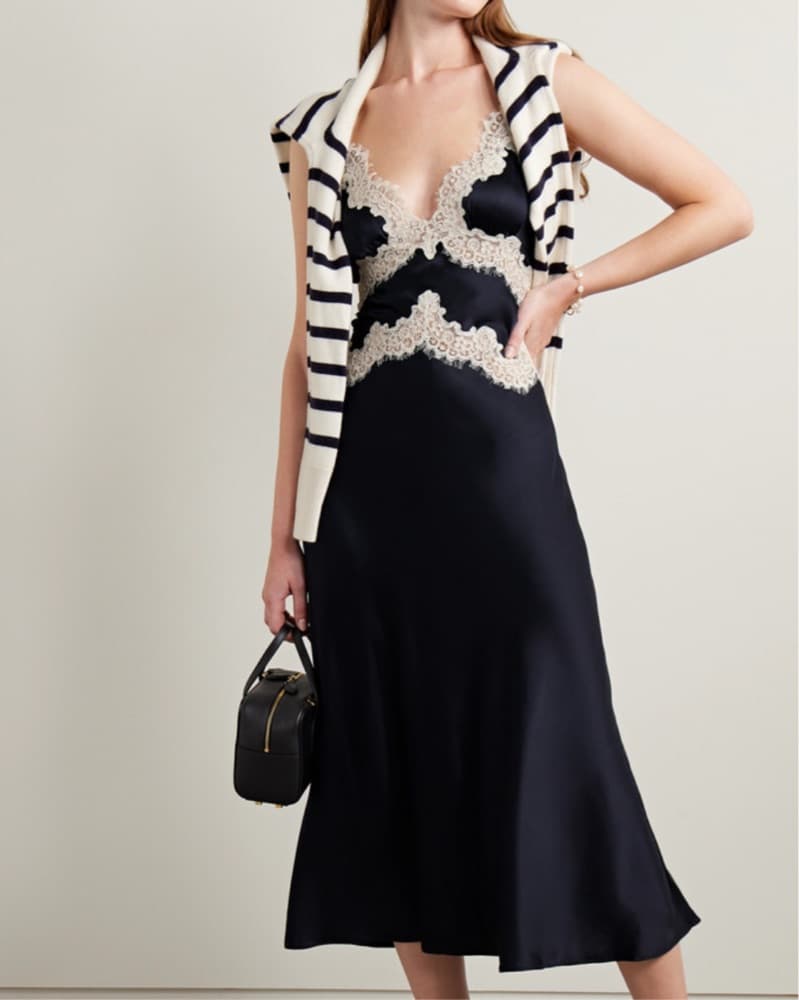Doen Navy Silk Lace Dress  - Image 1