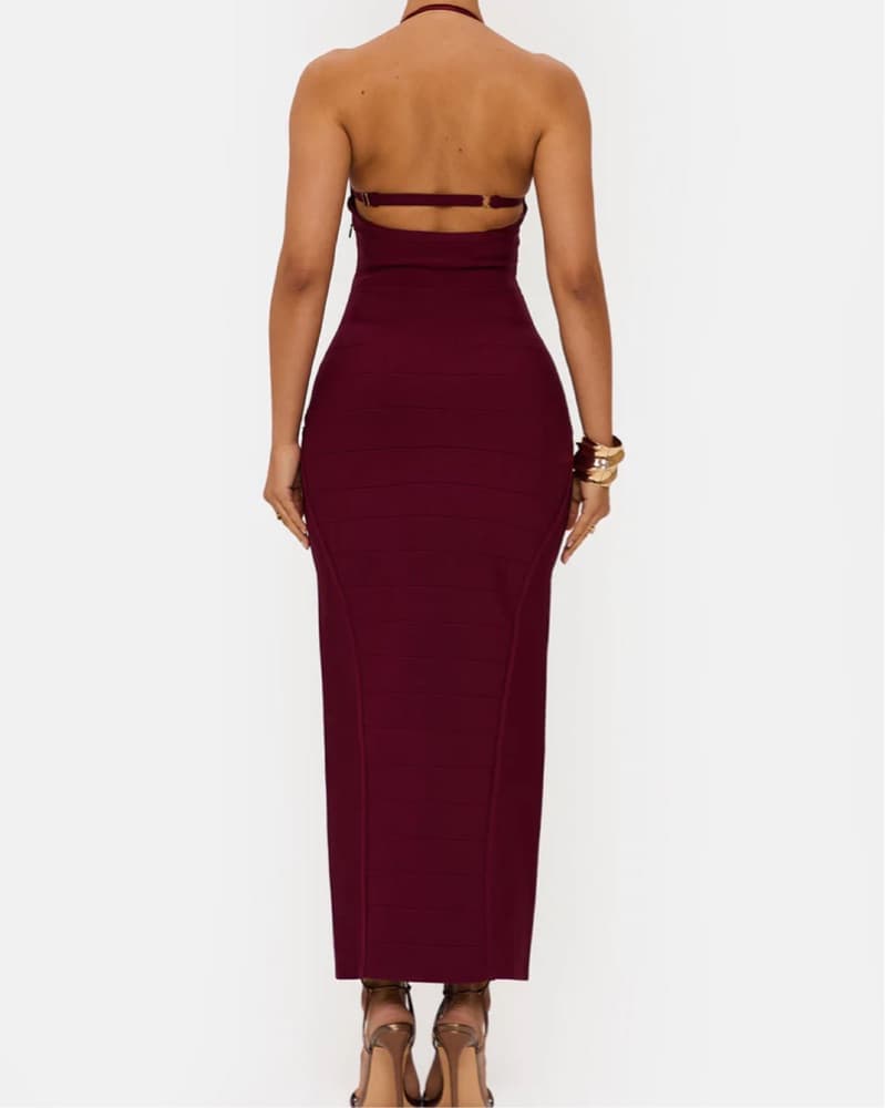 Stunning Burgundy Halter Maxi Dress - Image 6