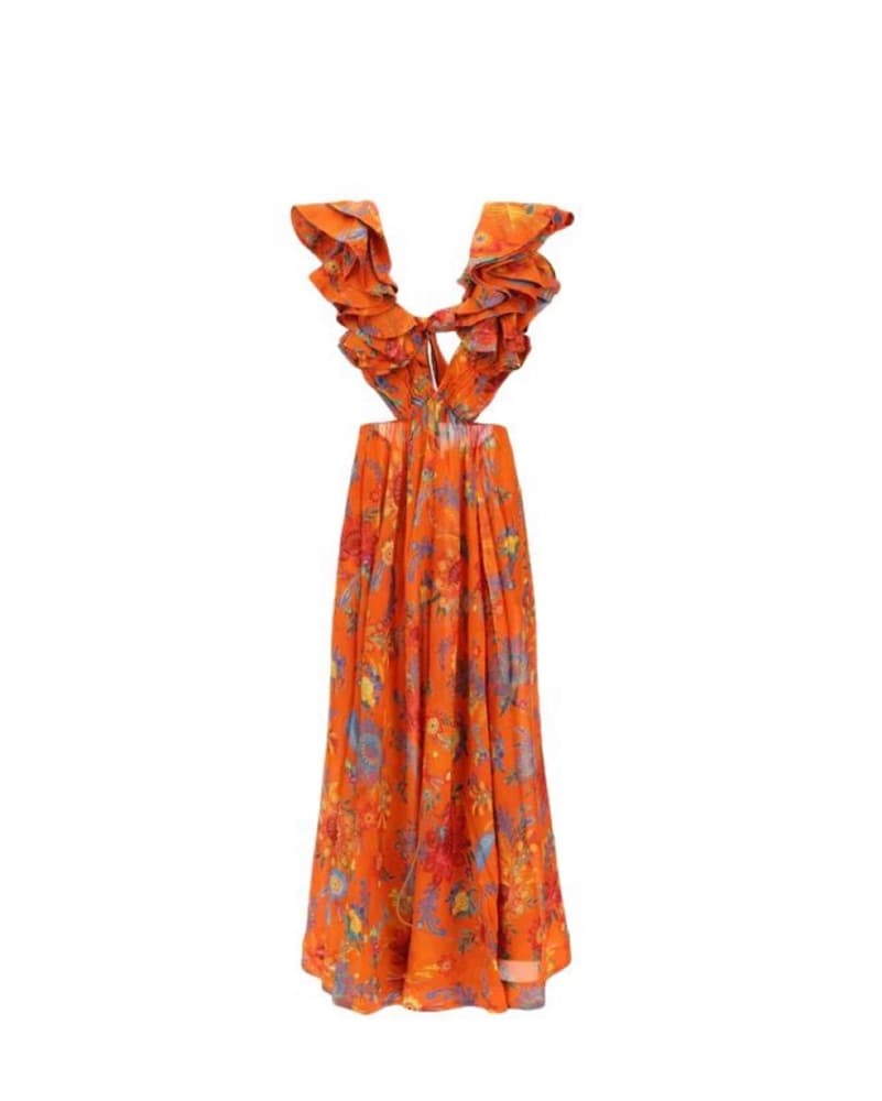 Orange Floral Midi Dress  - Image 2