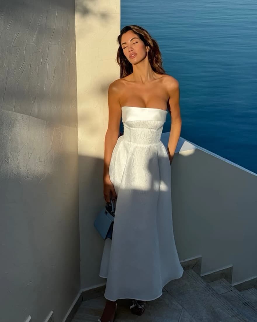 Jacquard Midi Dress with Satin Turn-up - Image 1