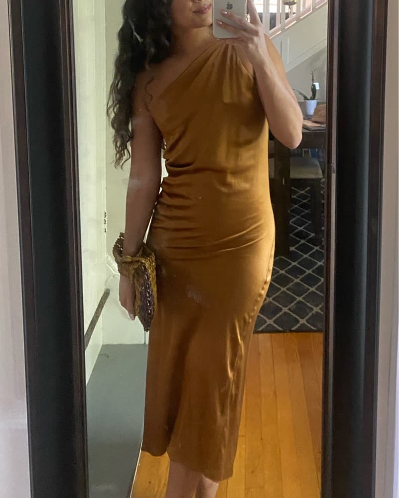 Copper One Shouldered Slip Dress - Image 1