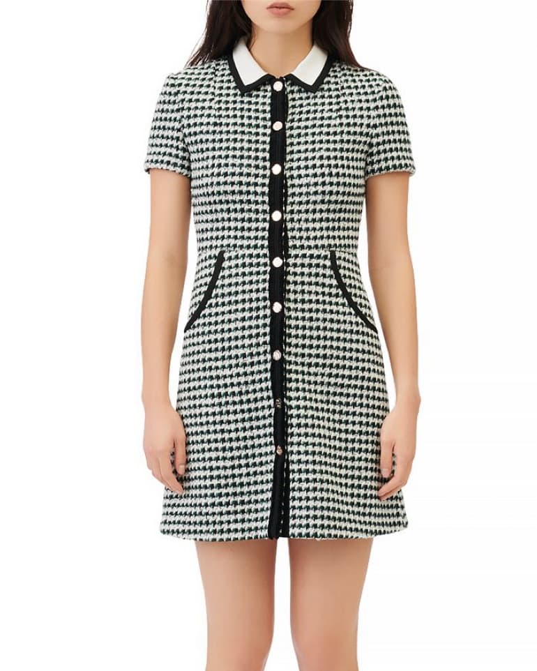 Maje Renaga Green Tweed Collared Dress - Image 1