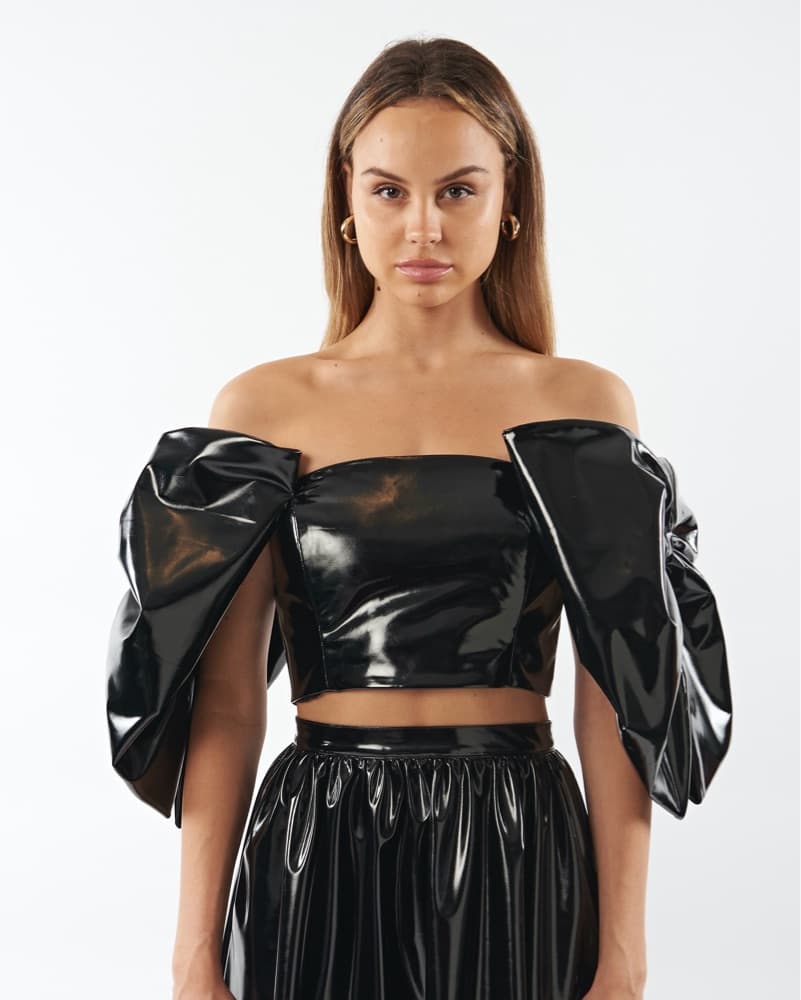Patent Leather Bow Crop Top and Skirt - Image 2