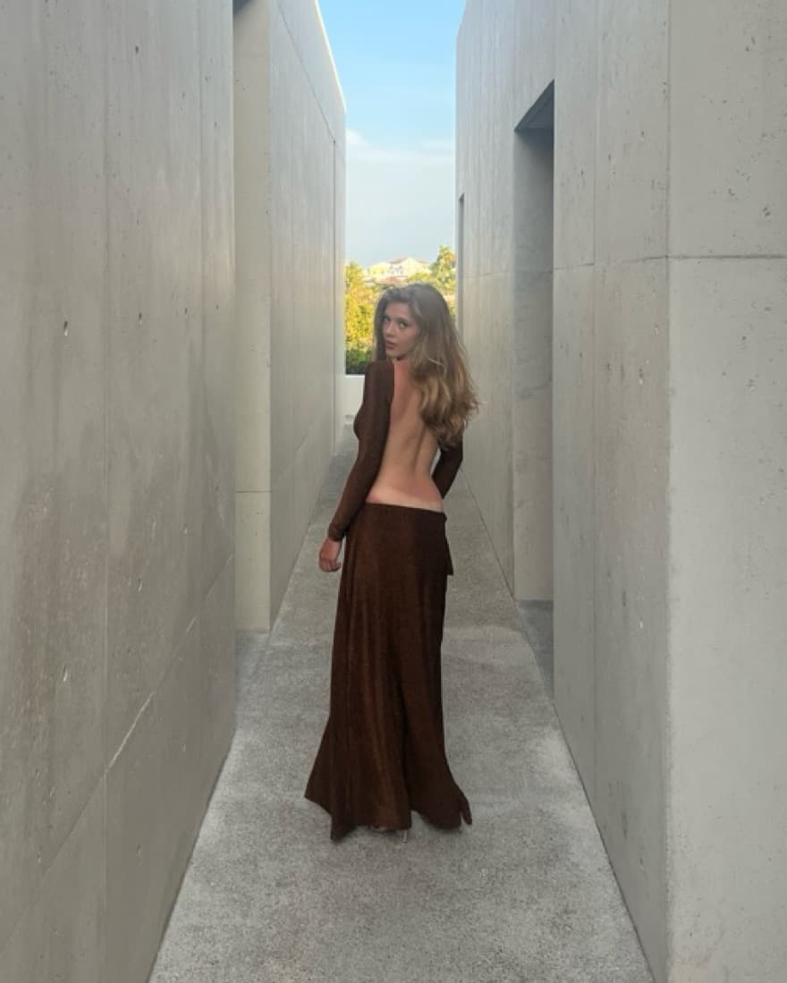 Backless Tie Cutout Brown Glitter Dress - Image 2