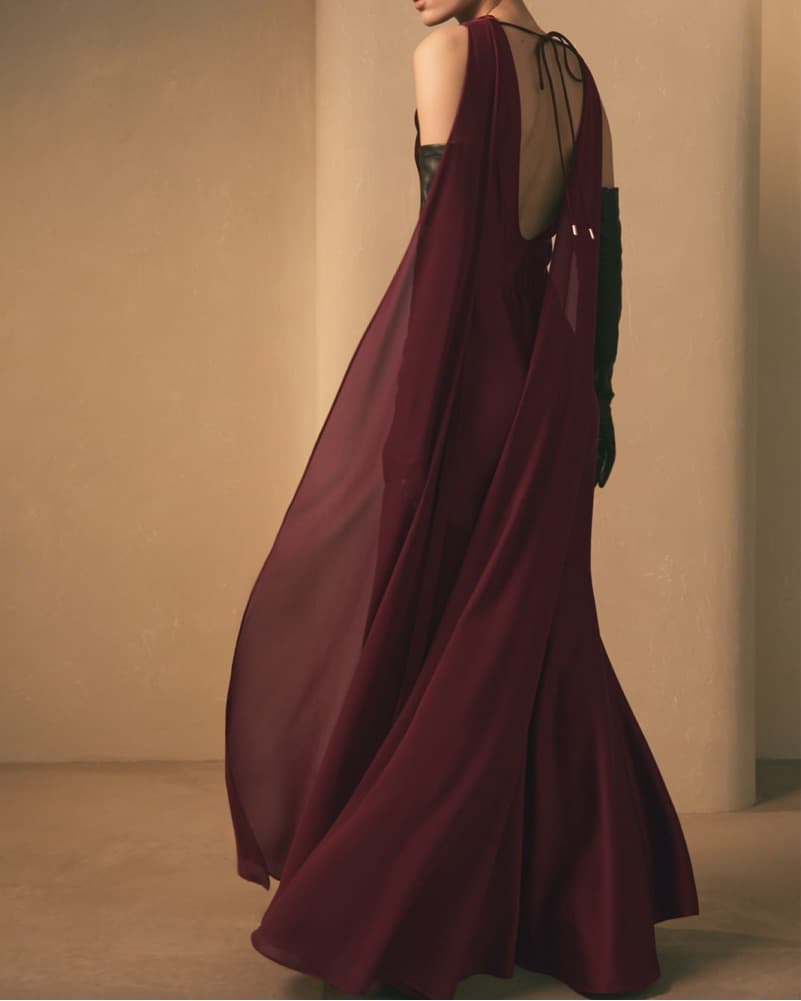 Striking Burgundy Ballgown Dress - Image 3