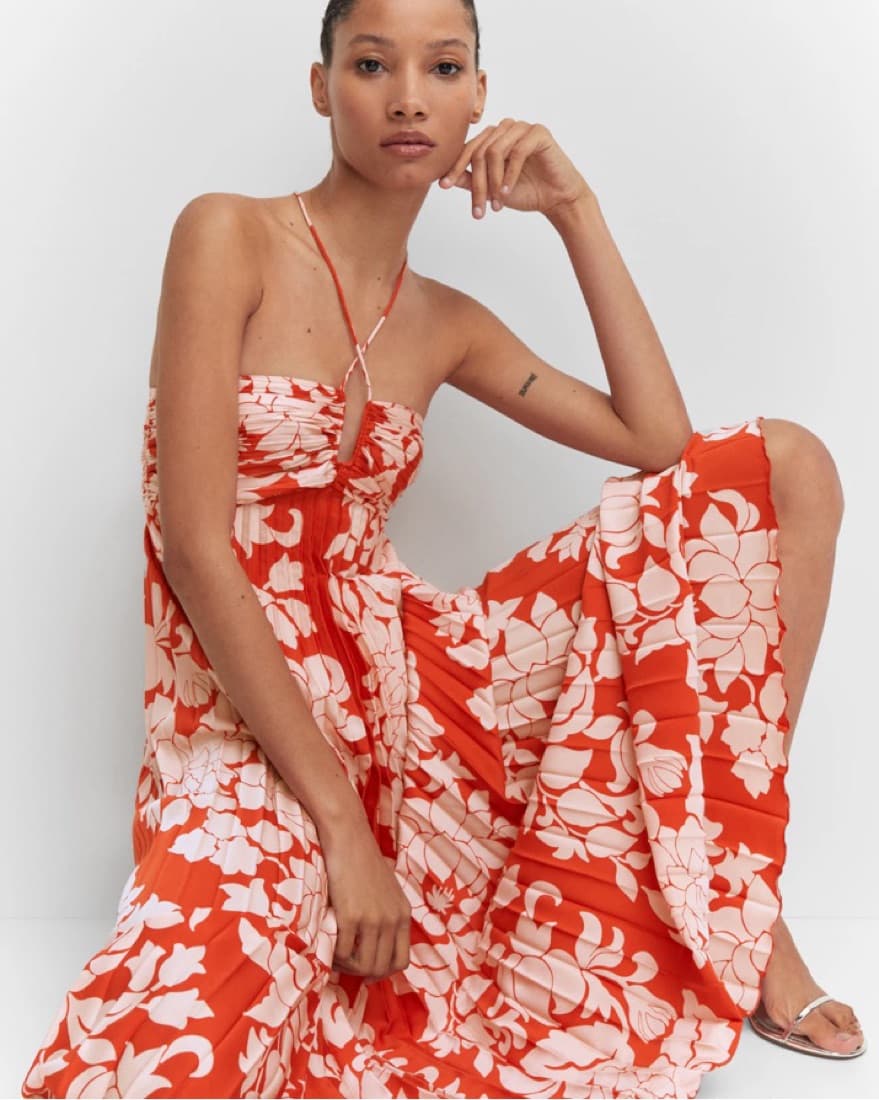 Red Halter Pleated Maxi Dress - Image 1