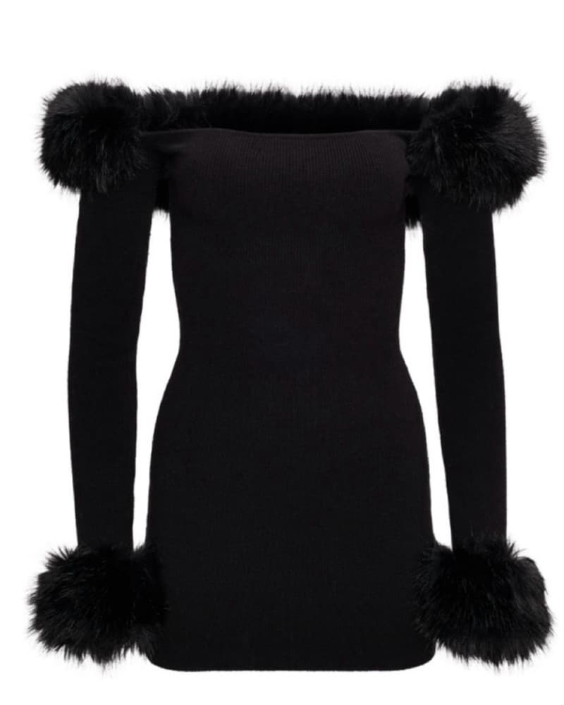 Guizio Fur Black Mini Dress - Image 4