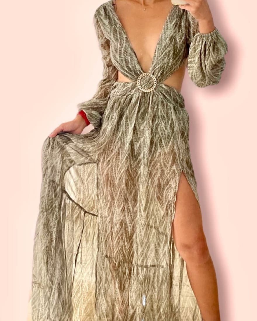 Luxxel Olive Snakeskin Maxi Dress - Image 2