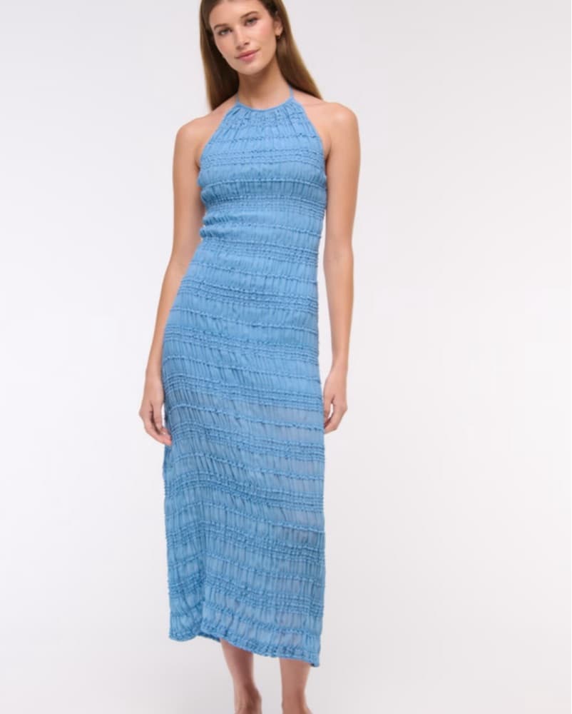 Elegant Blue Ruched Maxi Dress - Image 1