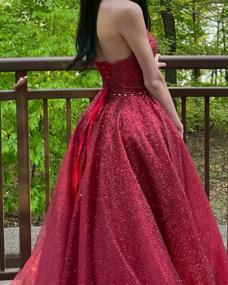 Red Sparkly David’s Bridal Ball Gown  - Image 2