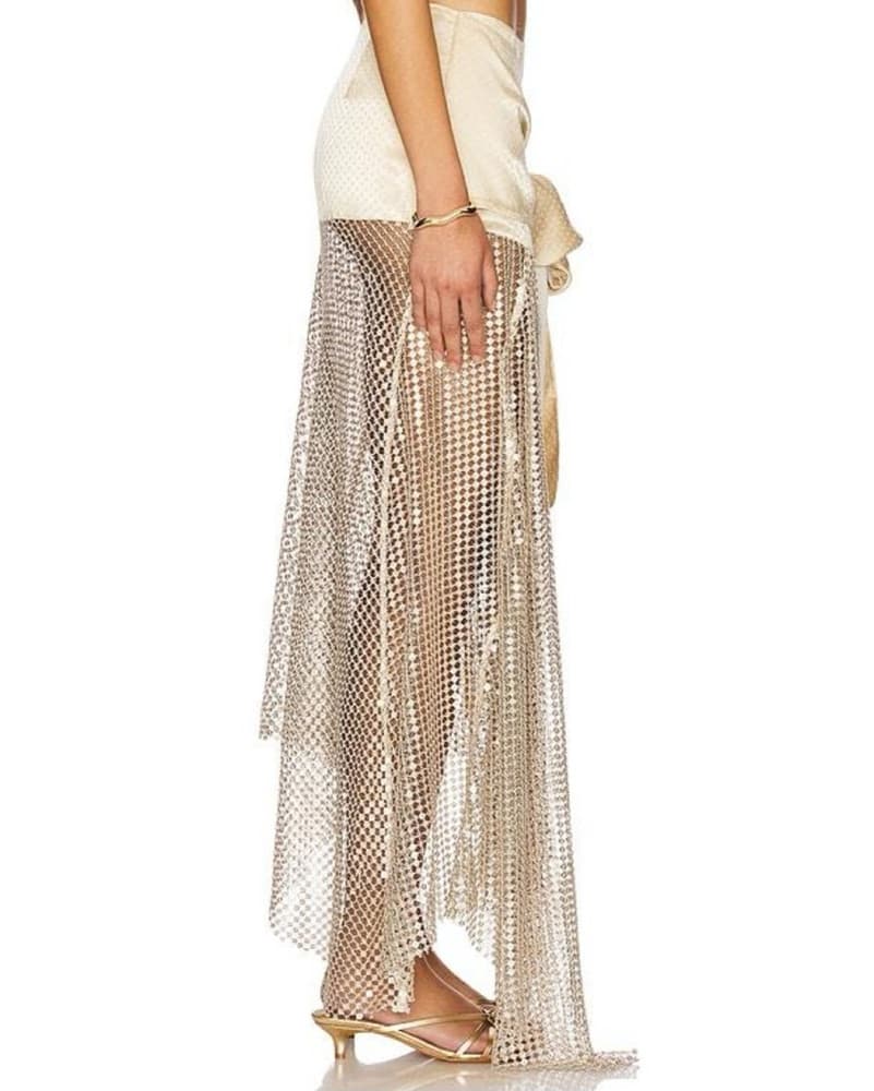 Shimmering Gold Sequin Maxi Skirt - Image 2