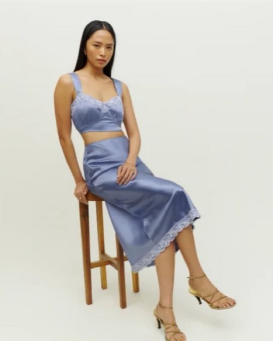 Lavender Lace Reformation Silk Slip Seti - Image 4