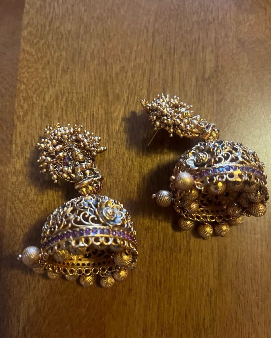 Ornate Golden Jhumka Earrings - Image 1