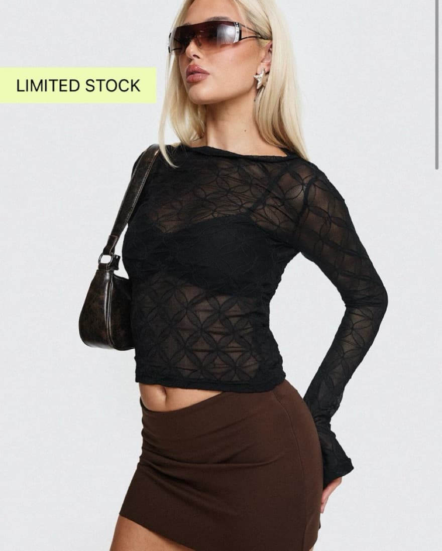 Long Sleeve Sheer Black Top - Image 1