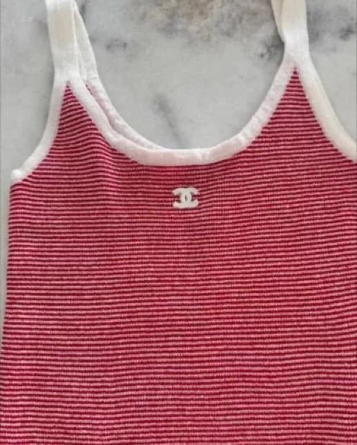 Chanel Red Striped Crop Top Tank  - Image 2