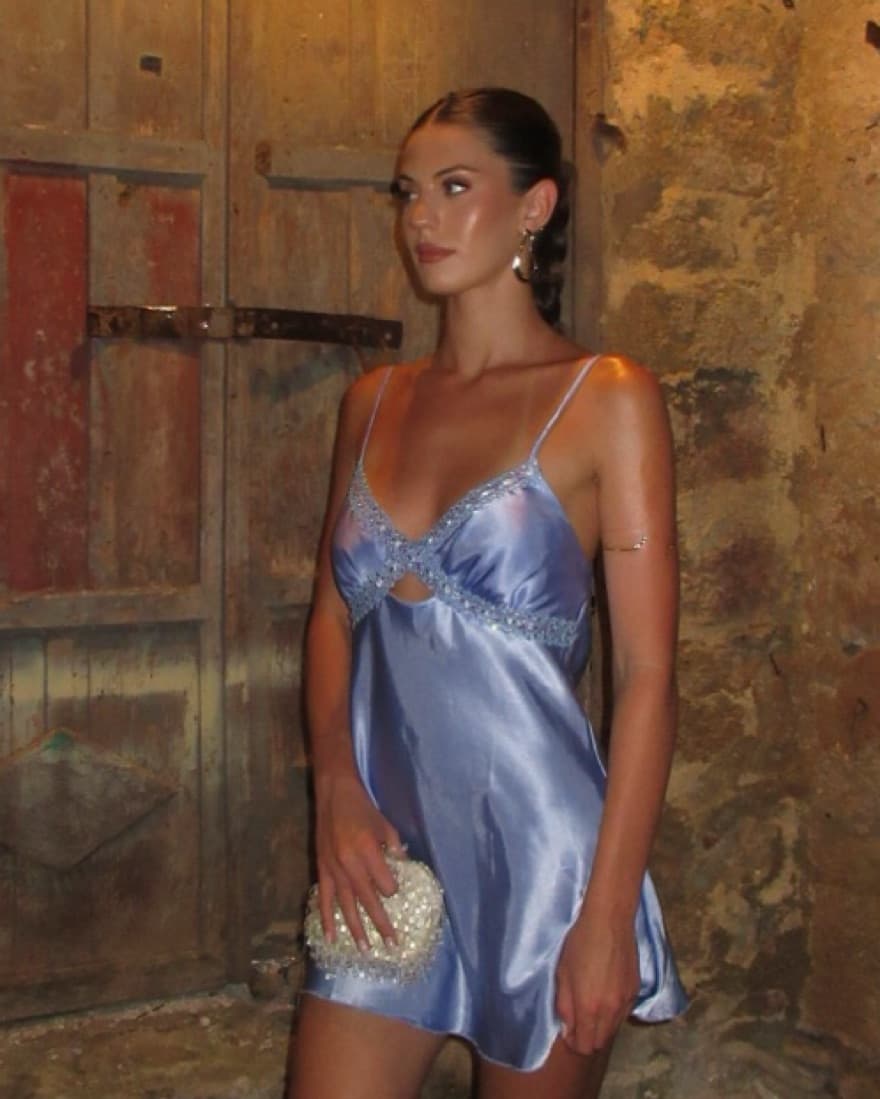 Vintage Purple/Blue Satin Slip MiniDress - Image 1