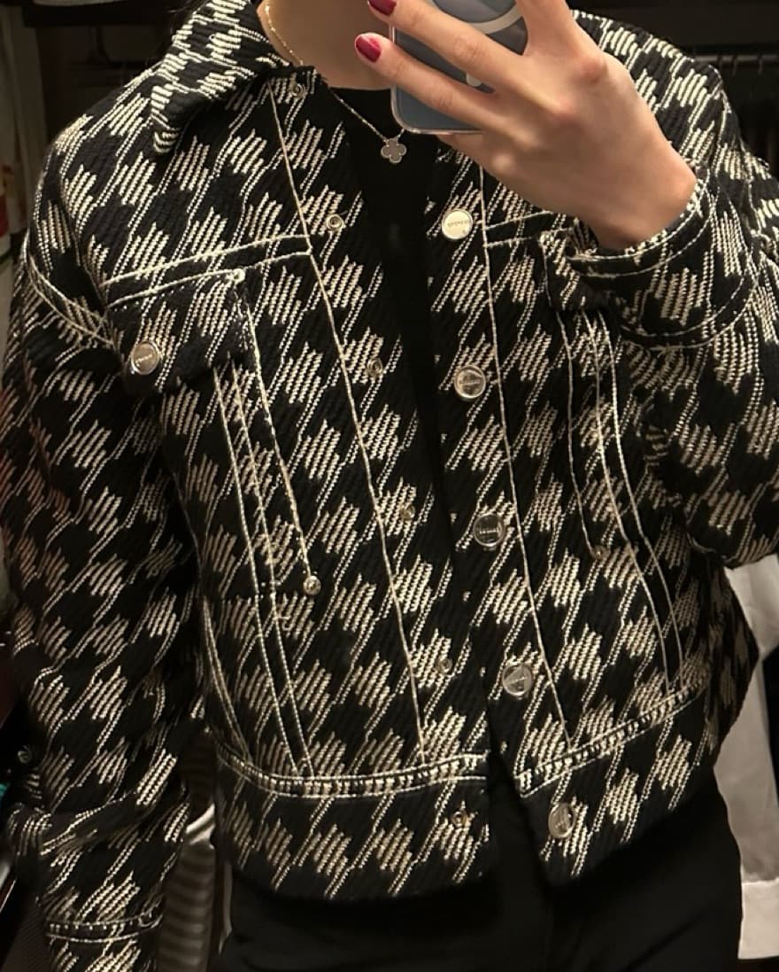 Sandro Houndstooth Bomber Jacket - Image 3